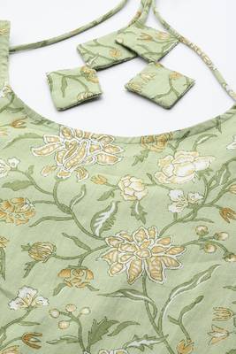 Green Printed Pure Cotton Kurta Set 2