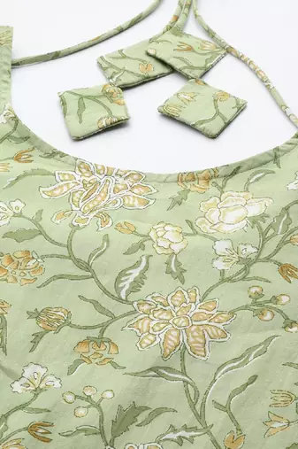 Green Printed Pure Cotton Kurta Set
