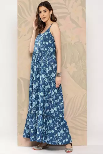 Blue Printed Pure Cotton Dress