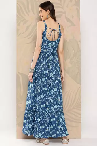 Blue Printed Pure Cotton Dress