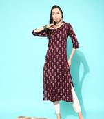 Burgundy Printed Viscose Rayon Kurta