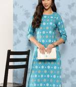 Blue Printed Viscose Rayon Kurta