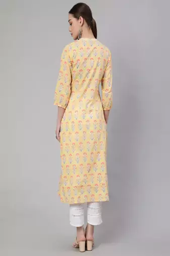 Yellow Printed Pure Cotton Kurta