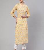 Yellow Printed Pure Cotton Kurta