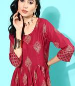 Maroon Printed Pure Cotton Dress