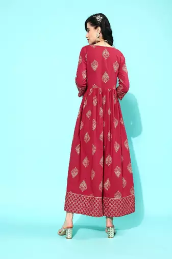 Maroon Printed Pure Cotton Dress