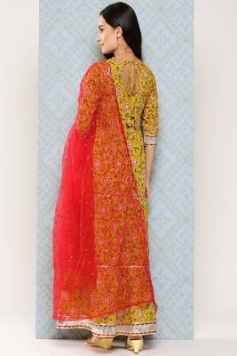 Yellow Printed Pure Cotton Dress 4
