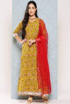 Yellow Printed Pure Cotton Dress 1