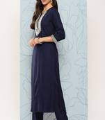Navy Embroidered Viscose Rayon Kurta Set