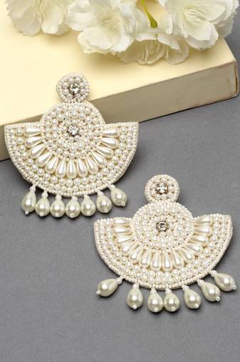Outre White Quirky Handcrafted Drop Earrings
