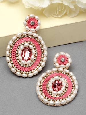 Motley Pink & white Circular Handcrafted Chandbalis 1