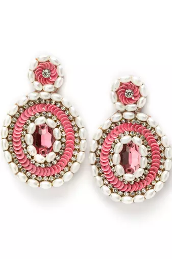 Motley Pink & white Circular Handcrafted Chandbalis