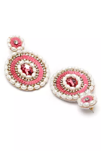 Motley Pink & white Circular Handcrafted Chandbalis