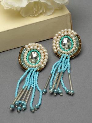 Outre Blue & White Circular Handcrafted Drop Earrings 1