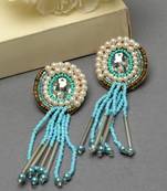 Outre Blue & White Circular Handcrafted Drop Earrings