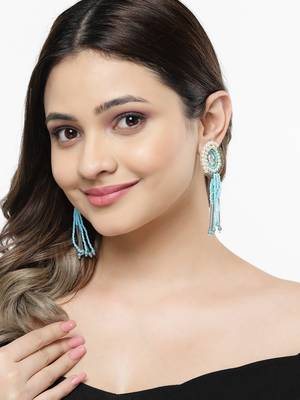 Outre Blue & White Circular Handcrafted Drop Earrings 2