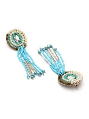 Outre Blue & White Circular Handcrafted Drop Earrings 4
