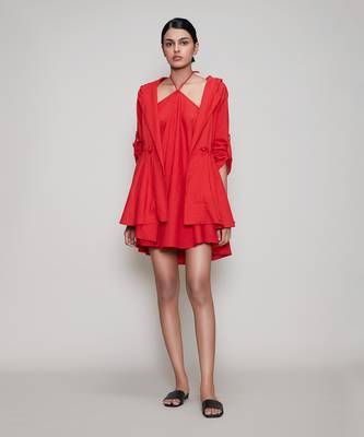 Red hooded chatri jacket 1