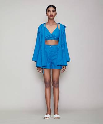 Blue hooded jacket & shorts set 1