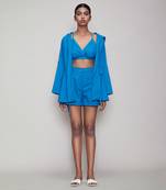 Blue hooded jacket & shorts set