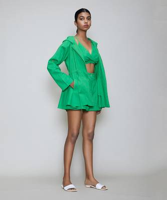 Green hooded jacket & shorts set 2