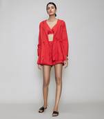 Red hooded jacket & shorts set