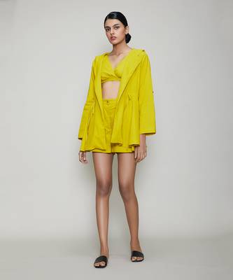 Yellow hooded jacket & shorts set 2