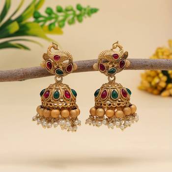 Rani & green color matte gold earrings 1