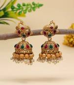 Rani & green color matte gold earrings