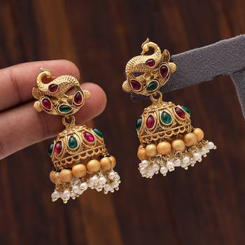 Rani & green color matte gold earrings 2