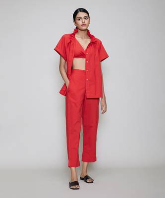 Red tora bralette shirt set 1
