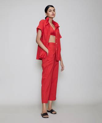 Red tora bralette shirt set 2