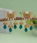 Green color matte gold earrings