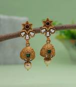 Rani & green color matte gold earrings