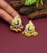 Yellow color meenakari earrings