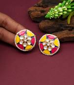 Rani & yellow color meenakari earrings