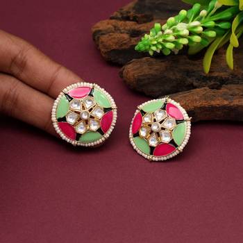 Pink & parrot green color meenakari earrings 1