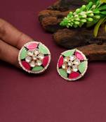 Pink & parrot green color meenakari earrings