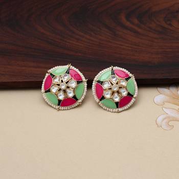 Pink & parrot green color meenakari earrings 2