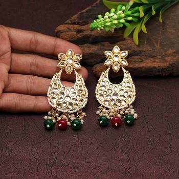 Maroon & green color kundan earrings 1