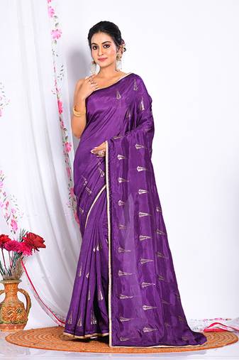 Purple Mysore silk saree with unstitched blouse