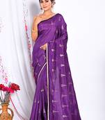 Purple Mysore silk saree with unstitched blouse