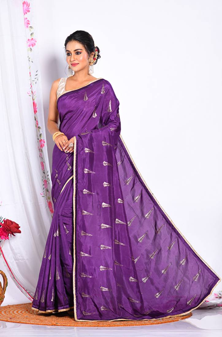 Purple Mysore silk saree with unstitched blouse