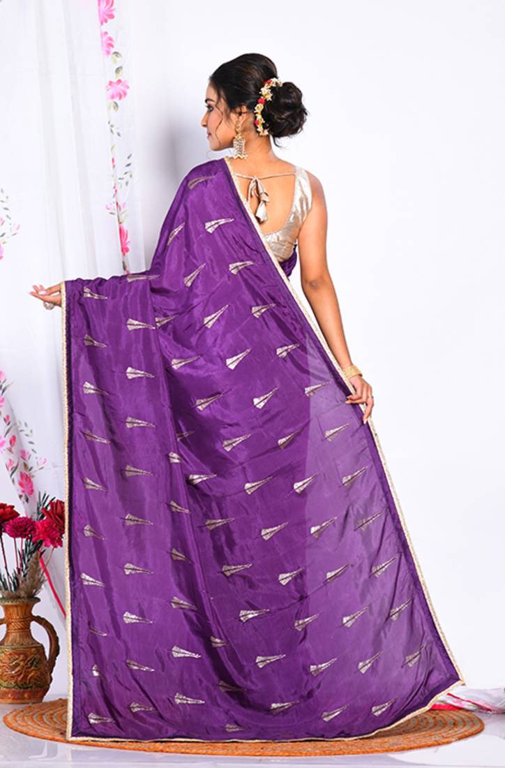 Purple Mysore silk saree with unstitched blouse