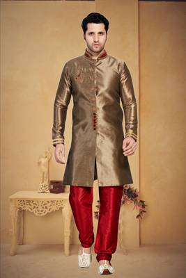 Indian Poshakh Copper Semi Indo Ghichha Silk Kurta Pajama 3