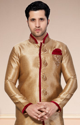 Chikoo Semi Indo Gichha Silk Kurta Pajama 2