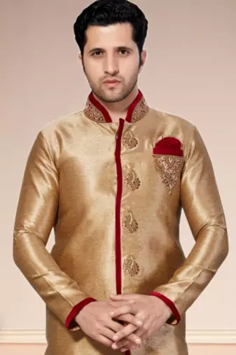 Chikoo Semi Indo Gichha Silk Kurta Pajama