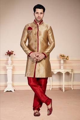 Chikoo Semi Indo Gichha Silk Kurta Pajama 3