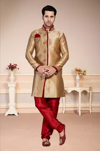Chikoo Semi Indo Gichha Silk Kurta Pajama