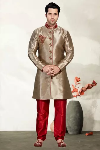 Copper Semi Indo Gichha Silk Kurta Pajama